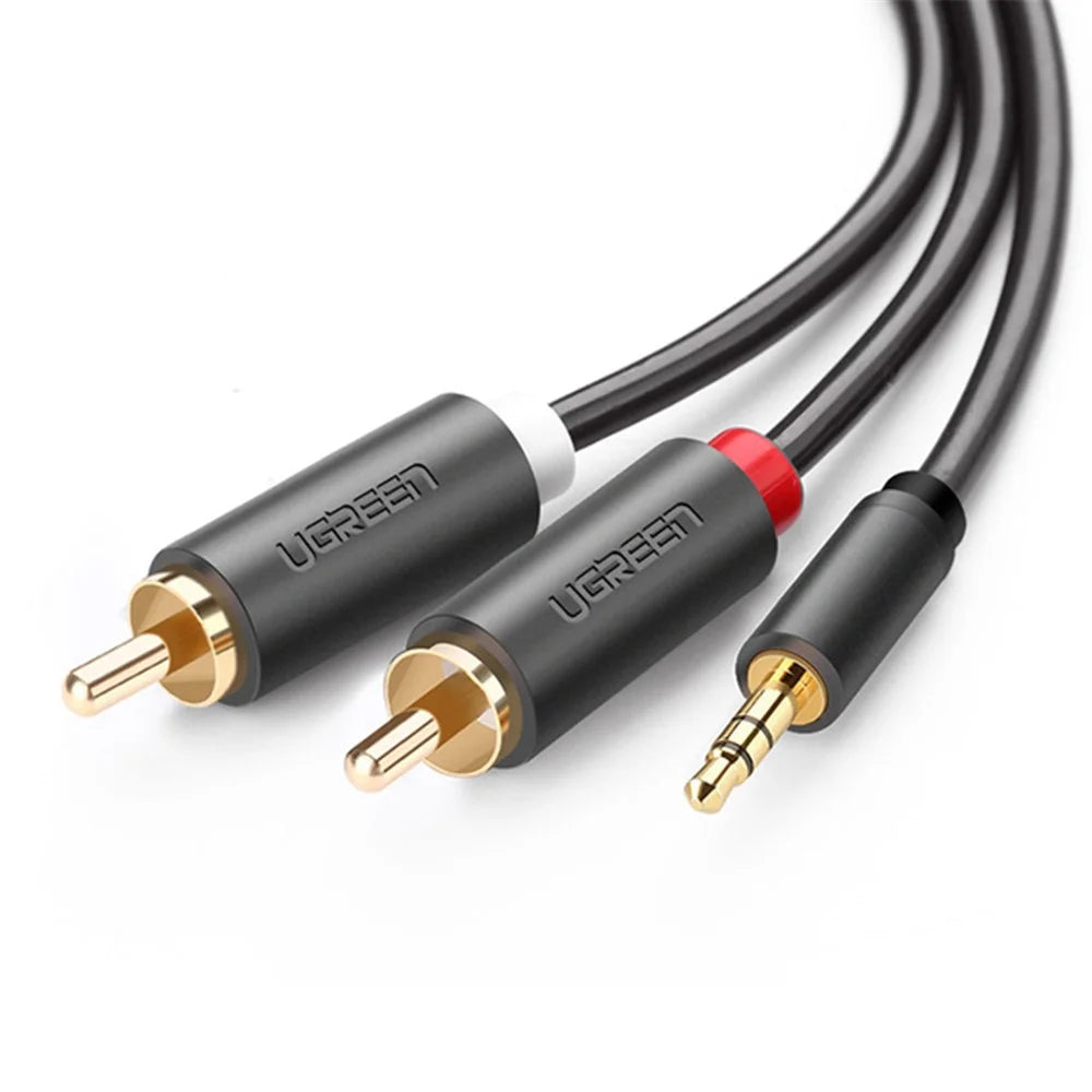 UGREEN 10511 1.5-Meter Gold-Plated Connectors 3.5mm Aux to 2RCA Y Splitter Male to Male Audio Cable Aux Cord for Smartphones/Speakers/Tablets/HDTV/MP3 Players - 1