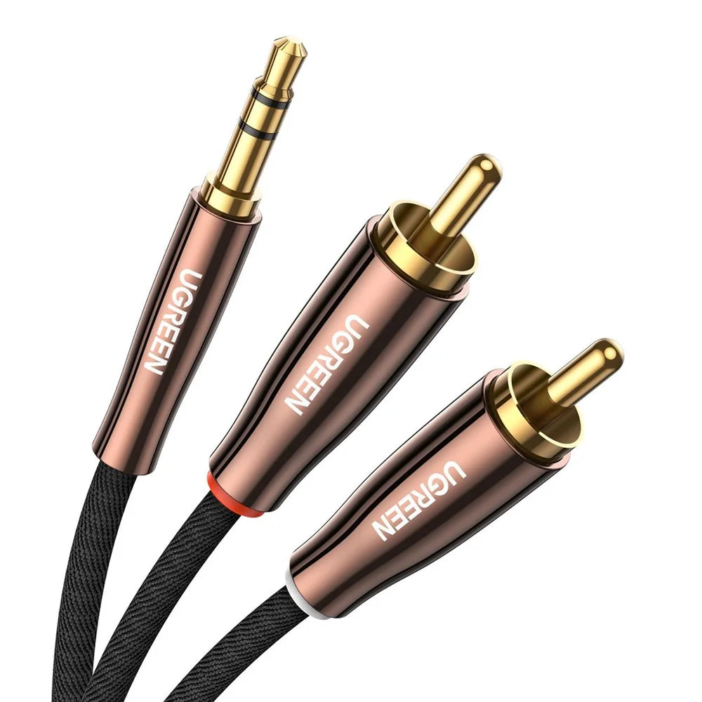 UGREEN 80846 1.5-Meter 3.5mm Male to 2RCA Male Stereo Audio Cable 24K Gold-Plated Connectors for Smartphones/Speakers/Hi-Fi Amplifier/HDTV/MP3 Players - 1