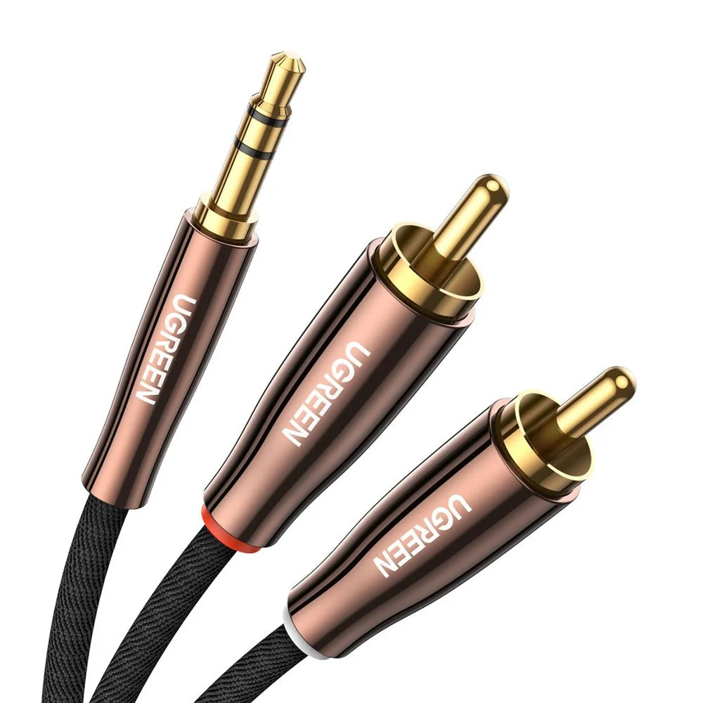 UGREEN 80847 2-Meter RCA Y-Splitter 3.5mm to 2RCA Male Straight Reversible Audio Cable for Smartphones/Speakers/Hi-Fi Amplifier/HDTV/MP3 Players - 1