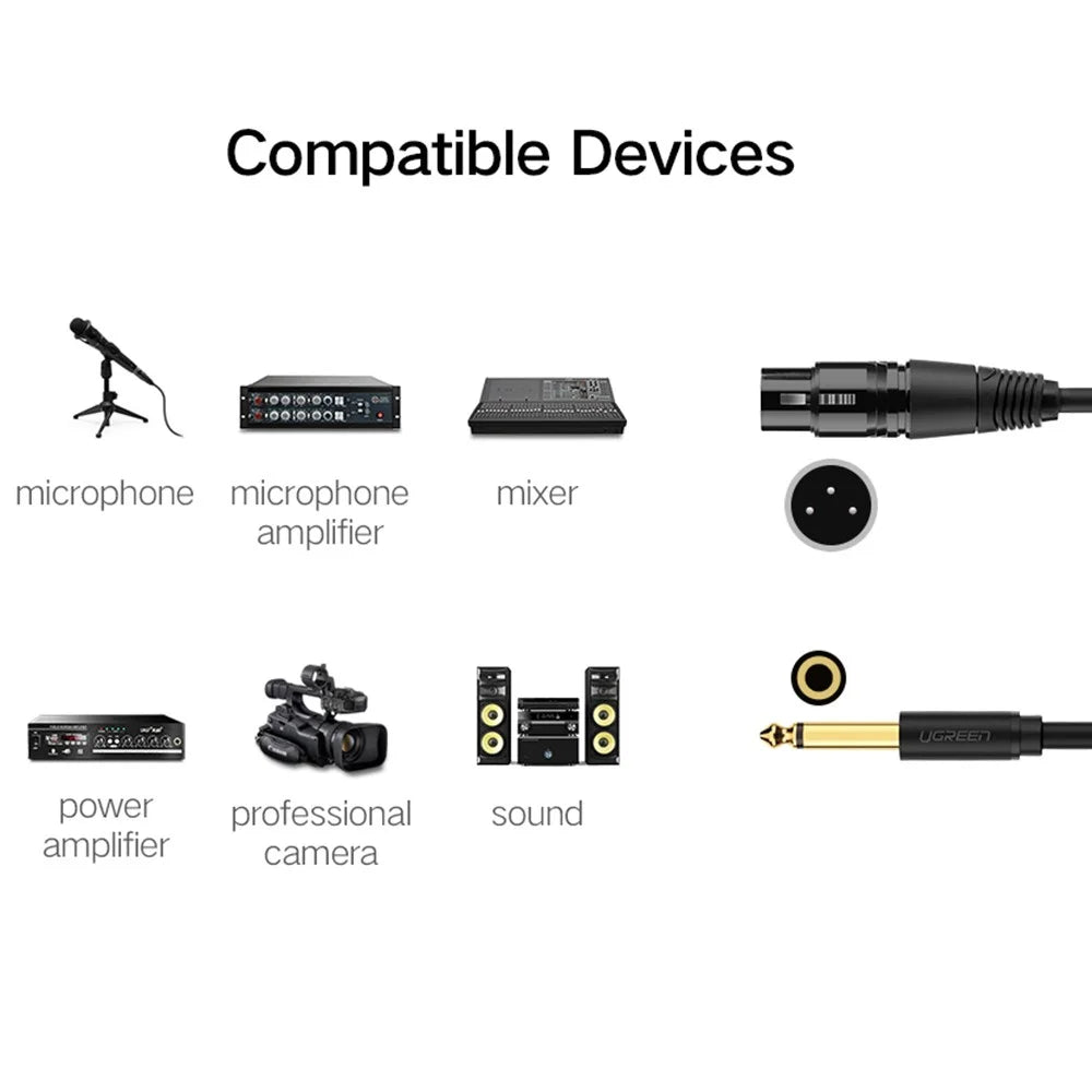 UGREEN 1m 6.35mm TRS Male to Cannon XLR Female Audio Cable for Microphone Speakers Sound Consoles Amplifier - 4