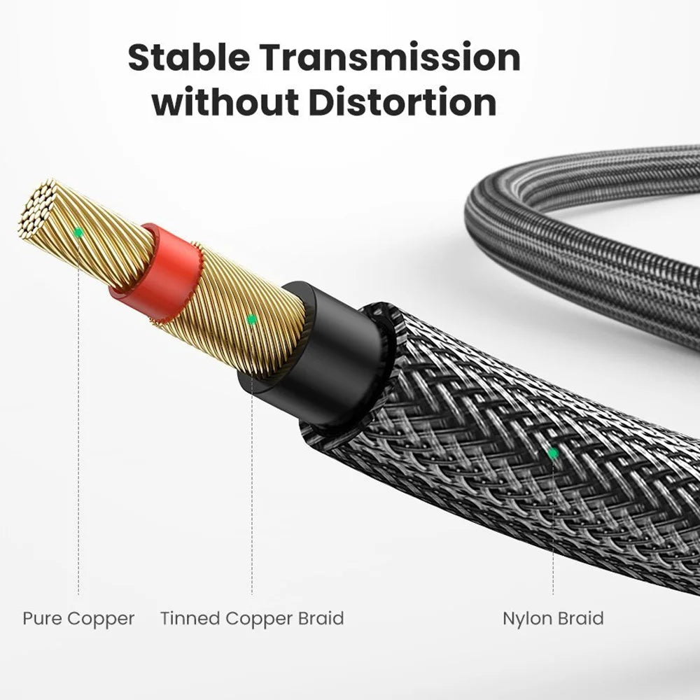 UGREEN 40811 2-Meter Nylon Braided Shell 6.35mm Male to Male Audio Cable for Electric Guitar/Bass/Keyboard/Amplifier - 5