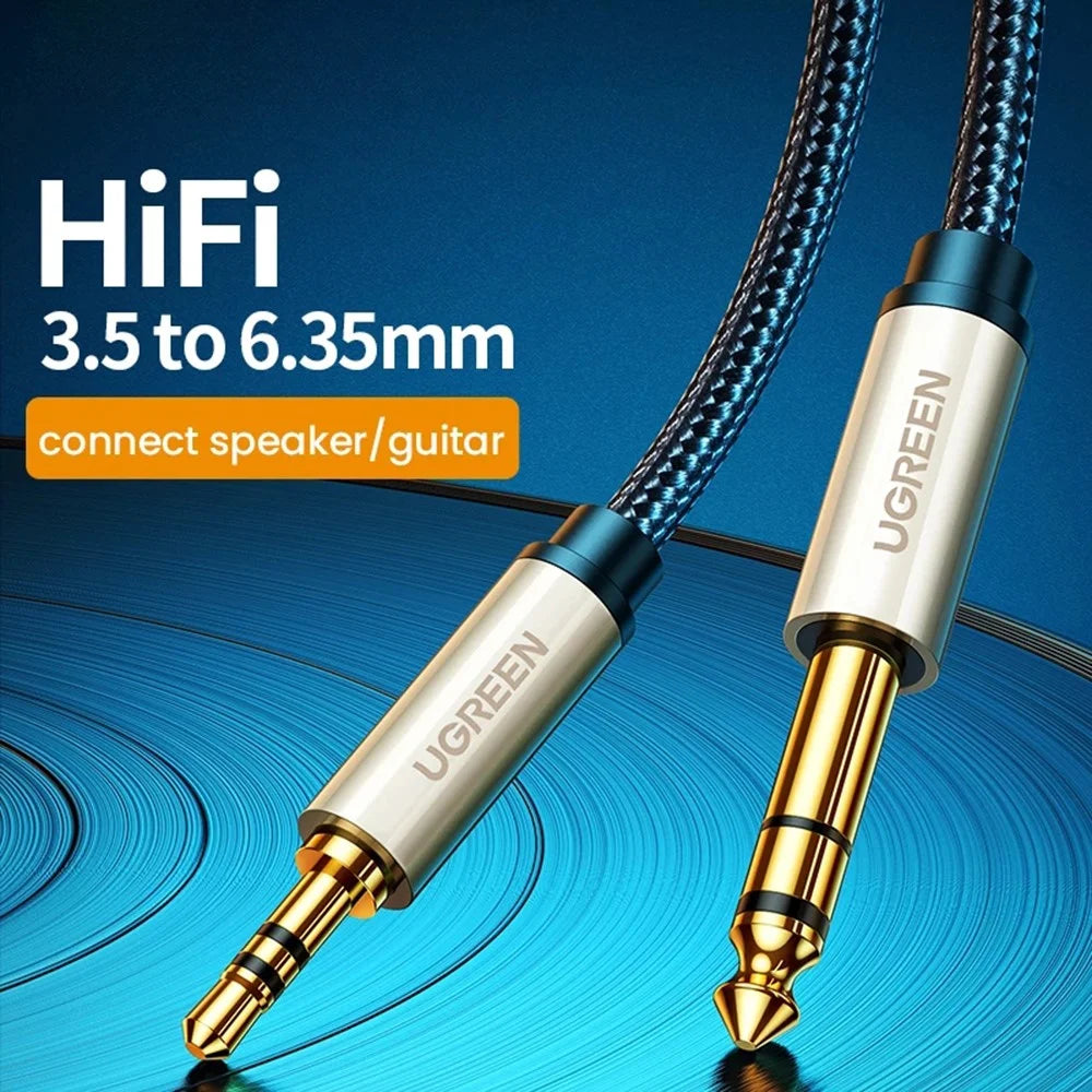 UGREEN 40806 5-Meter 3.5mm TRS (1/8 inch) to 6.35mm TS (1/4 inch) Male Straight Jack Stereo Audio Adapter Cable for Cellphones/Amplifiers/Home Theater - 2
