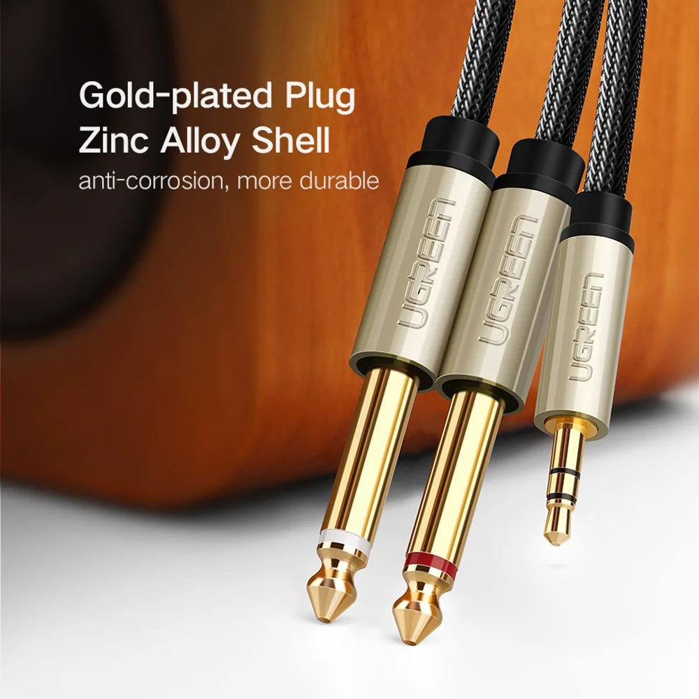 UGREEN 40792 2-Meter 3.5mm 1/8" Male TRS to 2 x 6.35mm 1/4" Male TS Stereo Y-Cable Splitter Audio Cord for Cellphones/Amplifiers/Home Theater - 6