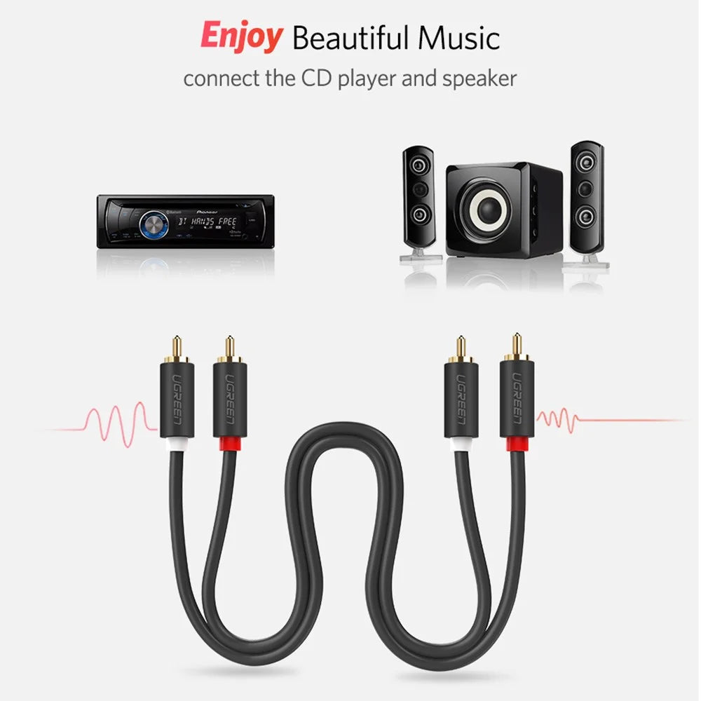 UGREEN 1m RCA Cable 2RCA to 2 RCA Male to Male Audio Cable for Home Theater DVD TV Amplifier CD Soundbox - 4