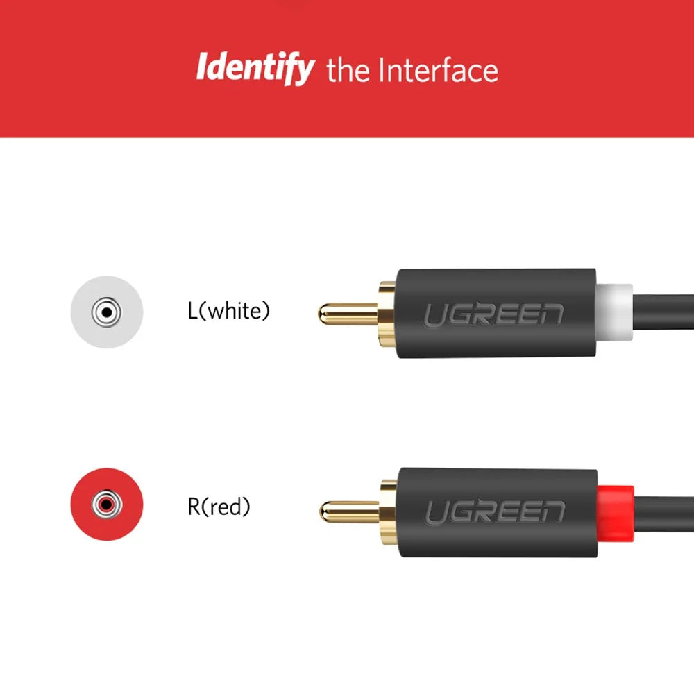 UGREEN 1m RCA Cable 2RCA to 2 RCA Male to Male Audio Cable for Home Theater DVD TV Amplifier CD Soundbox - 6