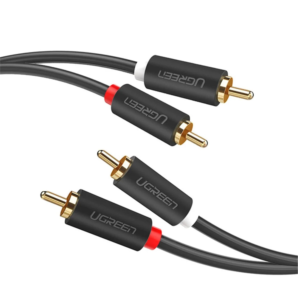 UGREEN 1.5m Gold-Plated RCA Audio Cable 2RCA Male to Male Splitter Audio Cable for Home Theater DVD TV Amplifier CD Soundbox - 1