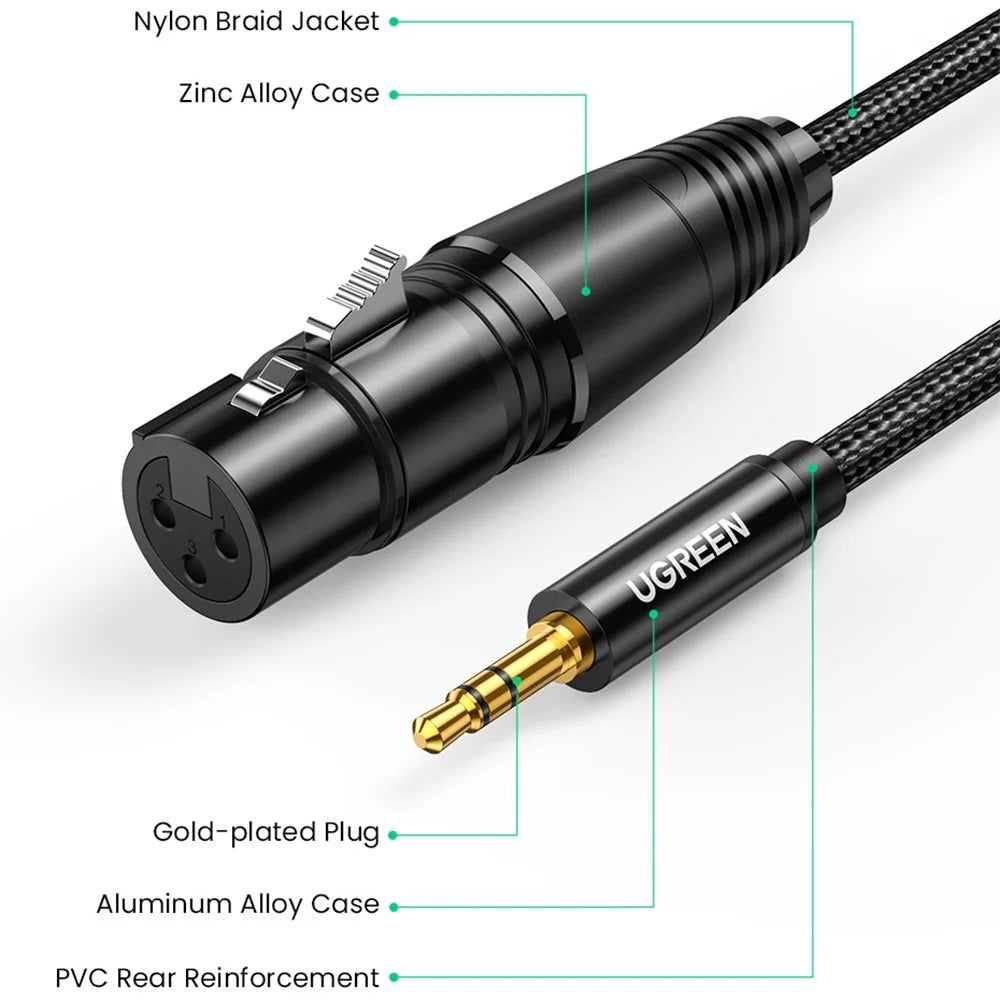 UGREEN 2m 3.5mm Male to 3 Pin XLR Female Audio Cable Nylon Braided Cord for Microphone Speakers Sound Consoles Amplifier - 7