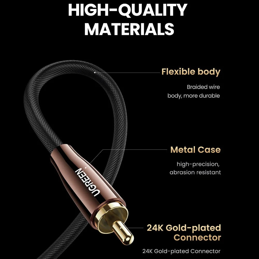 UGREEN 3m RCA Male to Male Gold Plated Plug Digital Coaxial Audio Cable for DVD/TV/Amplifier Subwoofer Speaker - 5