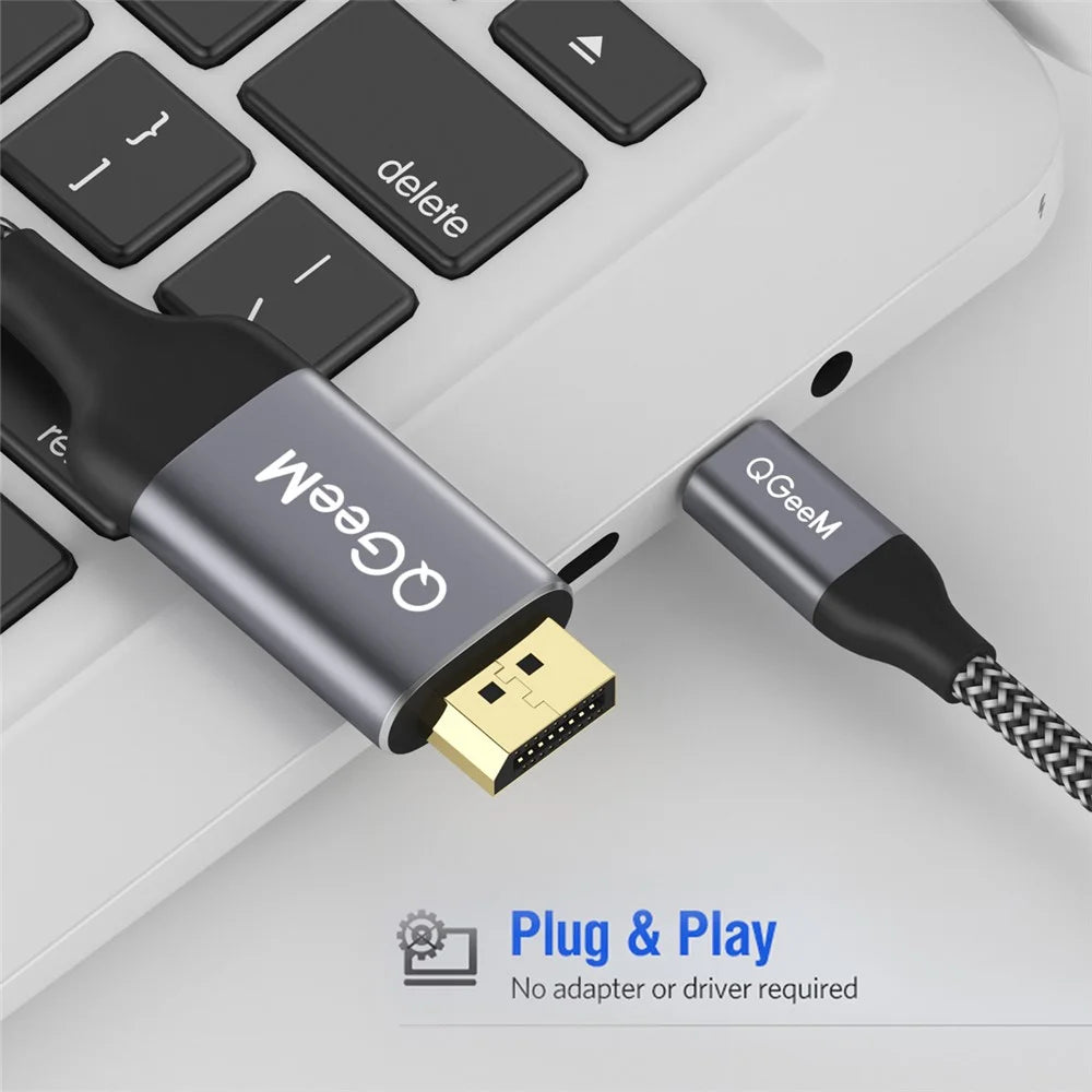QGEEM QG-UA13 3m Type-C Male to DP Male Nylon Braided Cable 4K/60Hz HD DisplayPort TV Monitor Connection Cord - 2