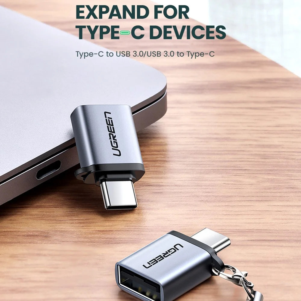 UGREEN US270 Type-C Male to USB3.0 Adapter Aluminum Shell Mini USB-C Converter with Lanyard - Grey - 2