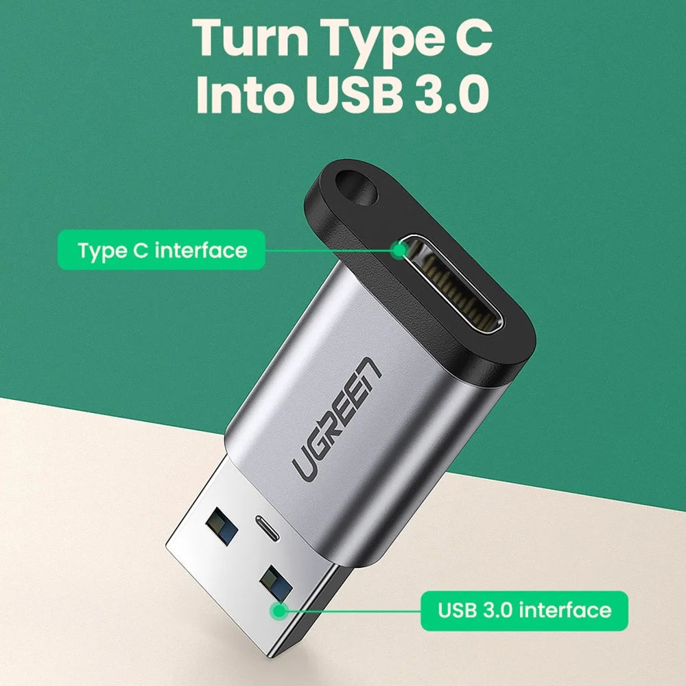 UGREEN US276 USB 3.0 Male to Type-C Female Adapter Mini Potable USB 3.0 Converter for Laptop Samsung Xiaomi 10 Headphones - 3