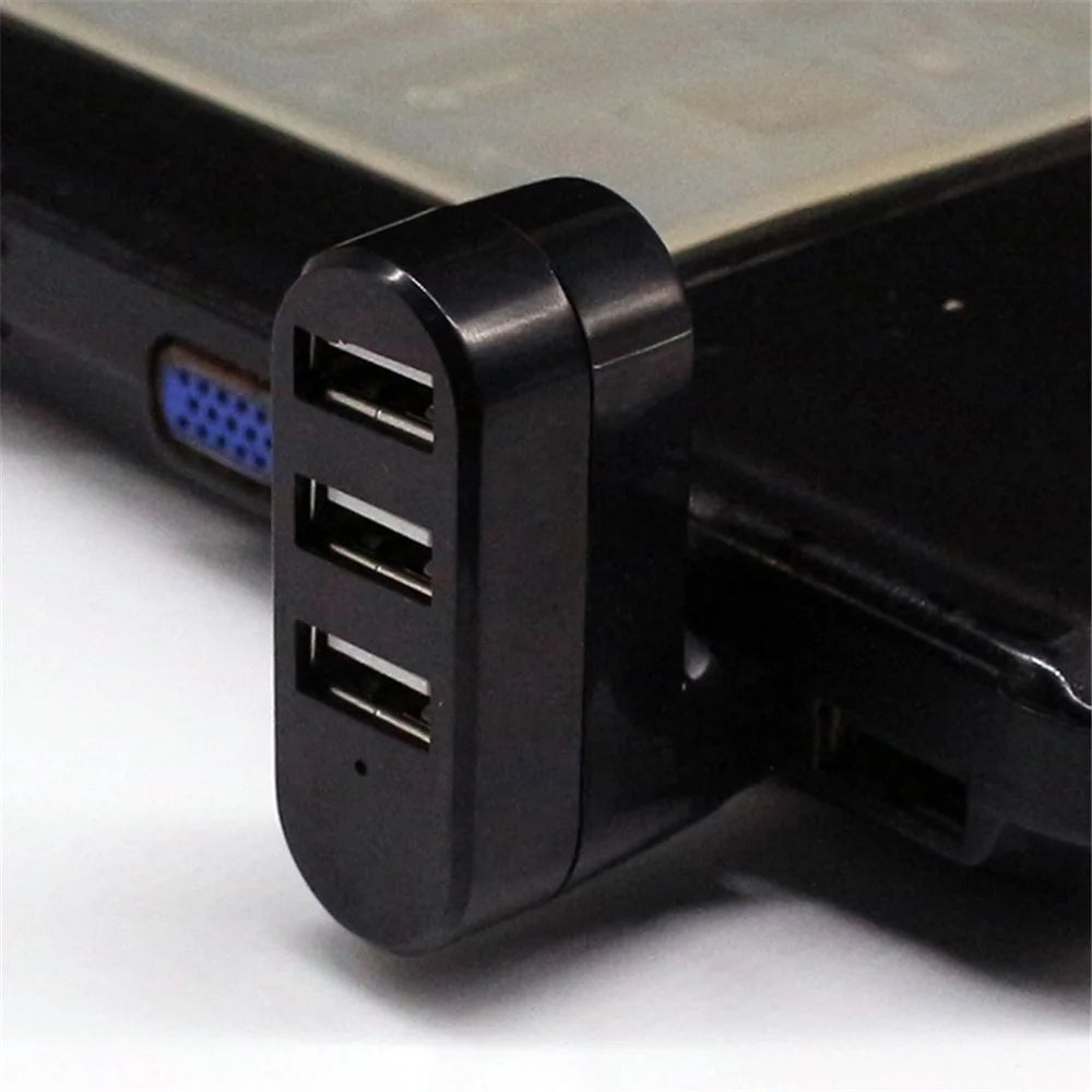 Universal Mini Rotatable 3 Port USB 3.0 Hub High Speed Data Transfer Adapter USB Expander - Black - 7