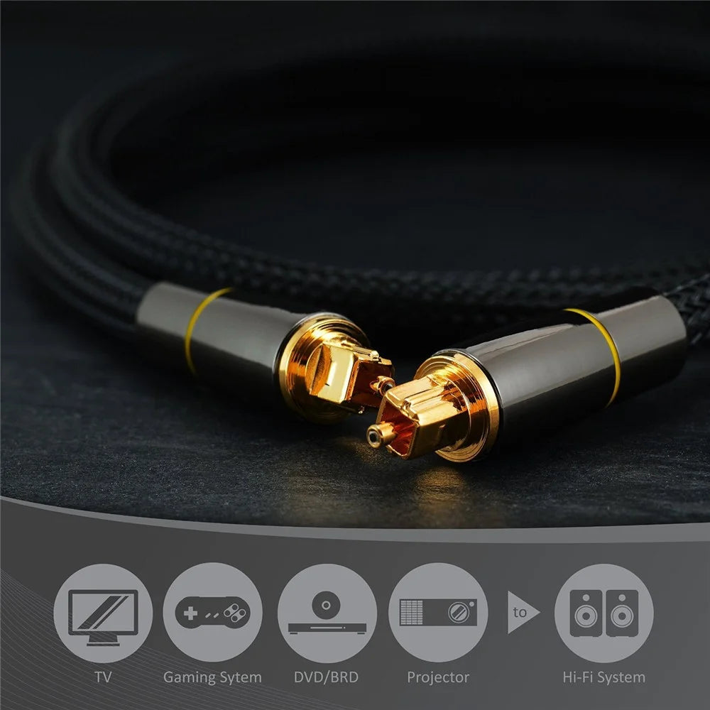 3 Meters Digital Fiber Optical Audio Cable SPDIF Output 5.1 Sound Channel Connection Wire TV DVD 24K Gold-plated Connector Line (Yellow Ring) - 5