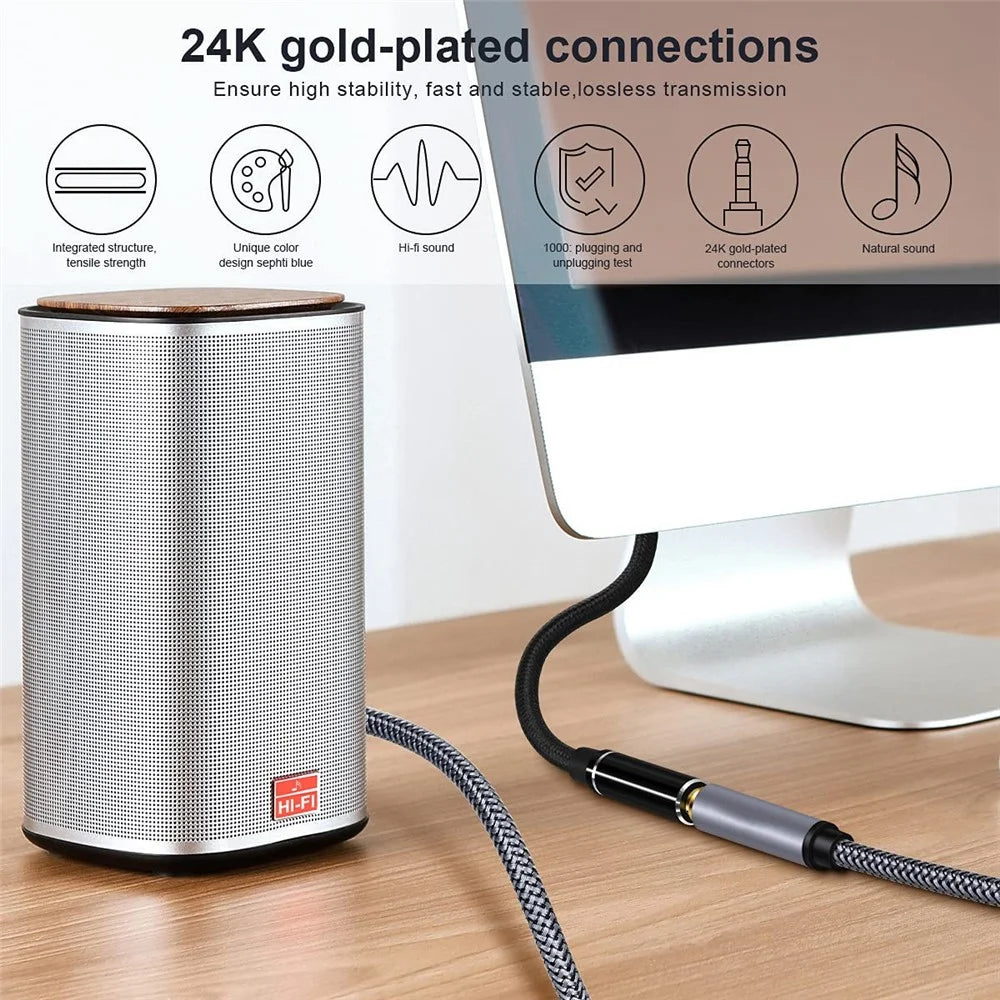 1m 3.5mm Male to Female Audio Cable HiFi Stereo Aux TRRS Audio Extension Cable for Microphone Speaker Headphone - 2