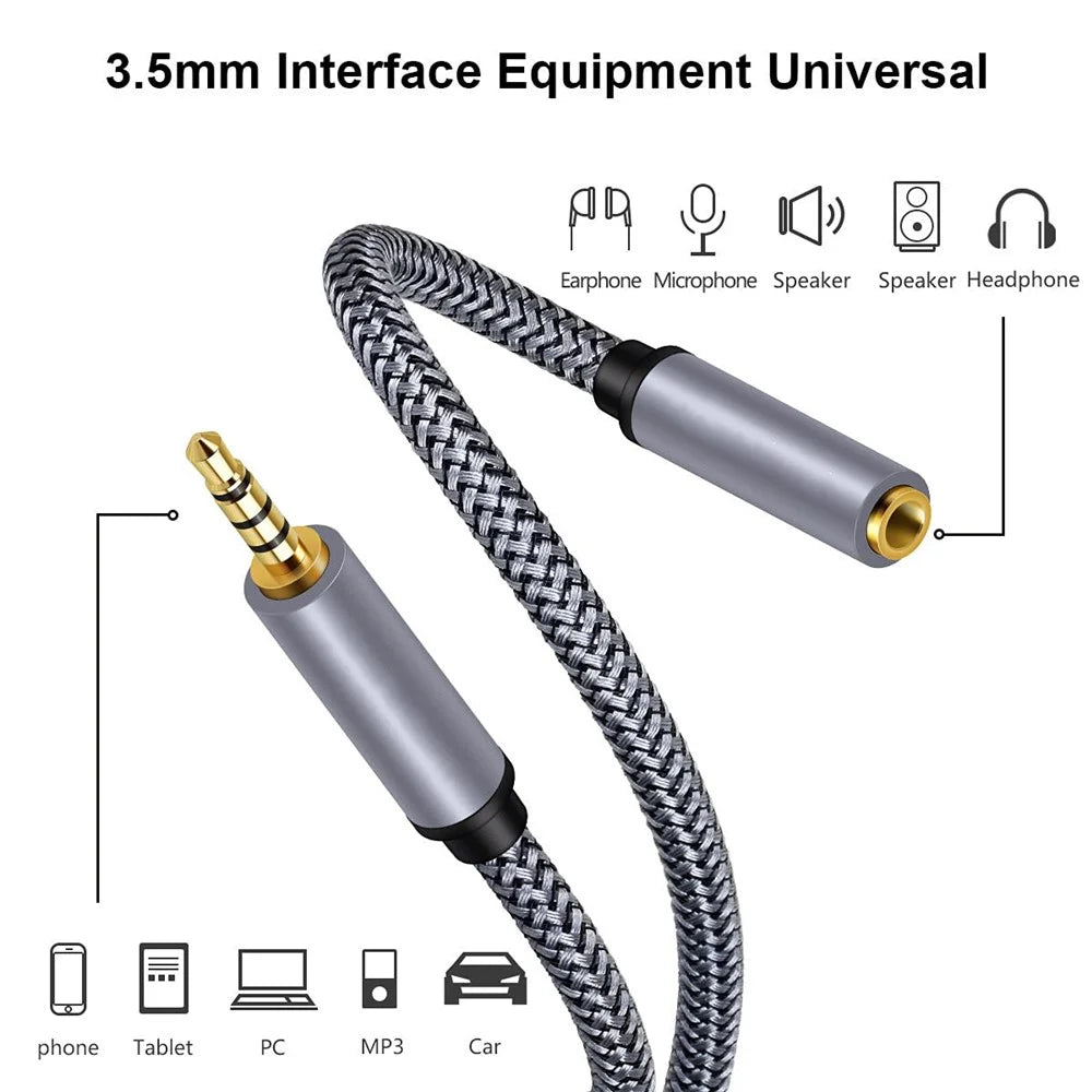 1.5m 3.5mm Male to Female Audio Cable HiFi Stereo Nylon Braided Aux TRRS Audio Extension Cable for Microphone Speaker Headphone - 5