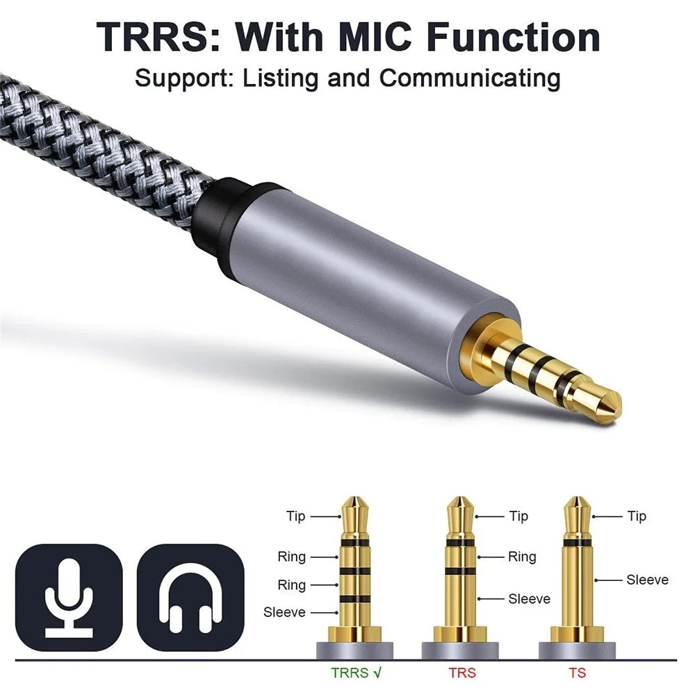 2m 3.5mm Male to Male Audio Aux Cable HiFi Stereo Braided TRRS Audio Extension Cable for Microphone Speaker Headphone - 5