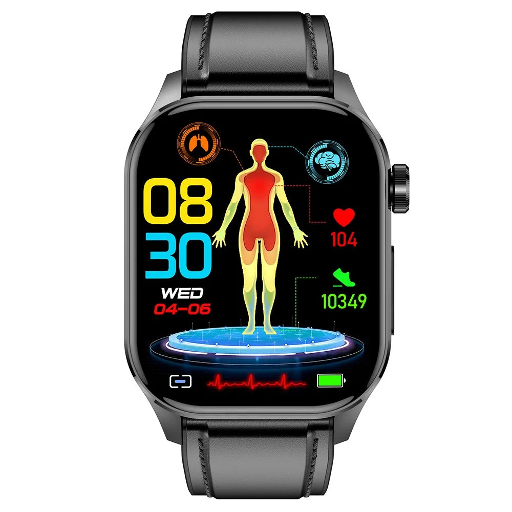 ET580 2.04" AMOLED Smart Watch Bluetooth-compatible Call ECG Health Bracelet, Leather Strap - Black - 3