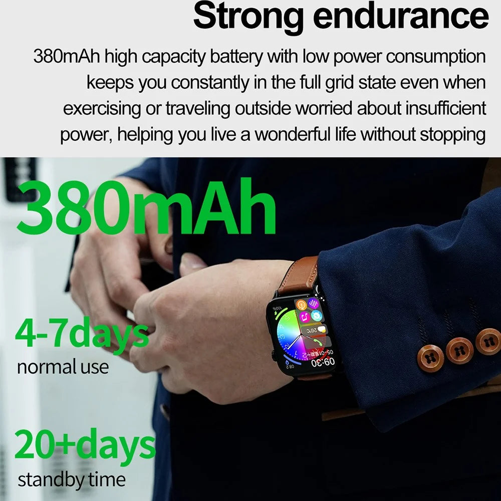 ET580 2.04" AMOLED Smart Watch Bluetooth-compatible Call ECG Health Bracelet, Leather Strap - Black - 4