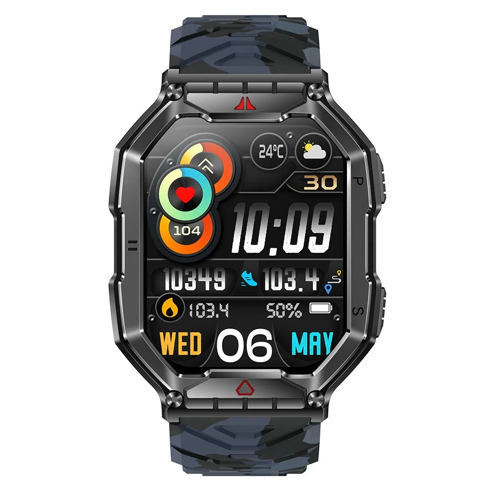 KR82 Waterproof Men's Wrist Bracelet Flashlight 2.1-Inch Screen Smart Watch for Outdoors - Black+Blue - 2