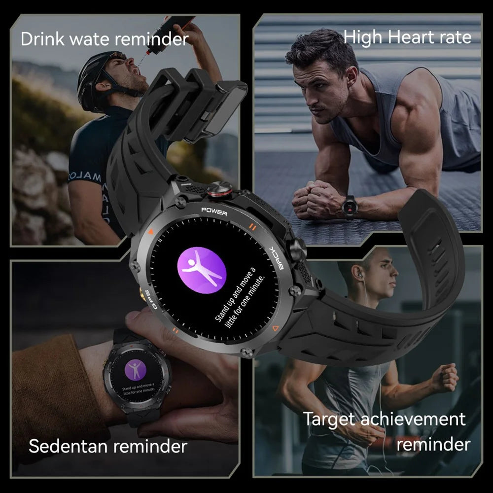 KC82 Altitude Air Pressure Compass Function Men Smart Watch Waterproof Bluetooth-compatible Call GPS Outdoor Sports Watch - Black - 7