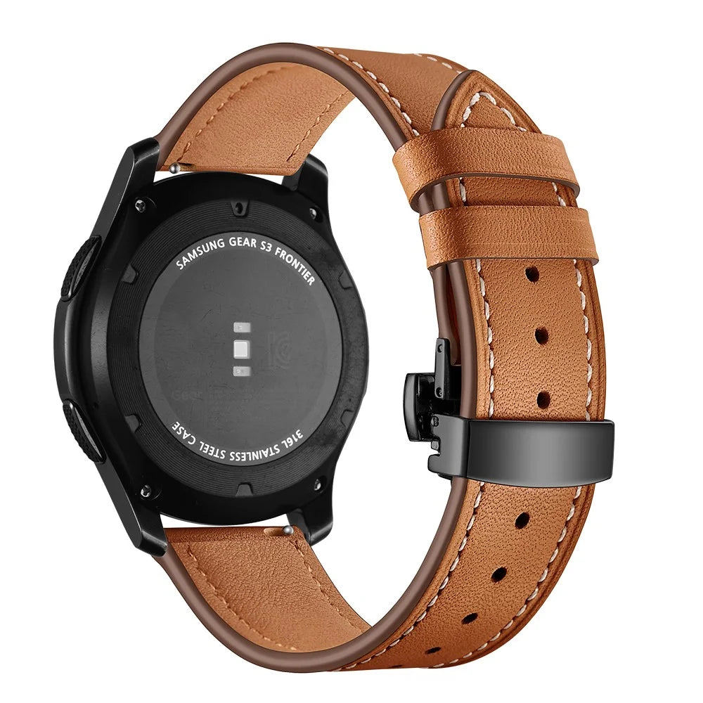 22mm Genuine Leather Watch Strap Replacement for Samsung Gear S3 Classic / Gear S3 Frontier - Black/Brown - 5