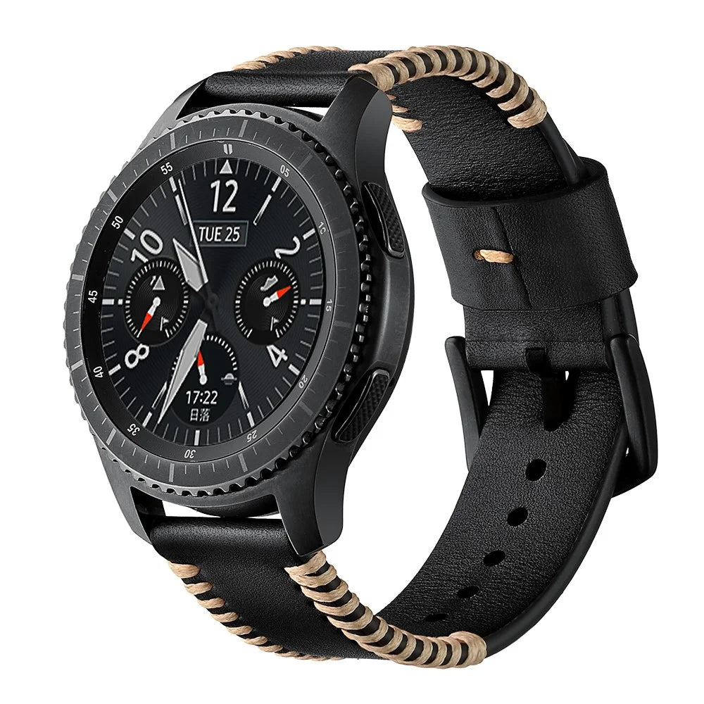 22mm Top Layer Cowhide Leather Watch Strap Watchband Replacement for Samsung Gear S3 Classic/S3 Frontier - Black - 2