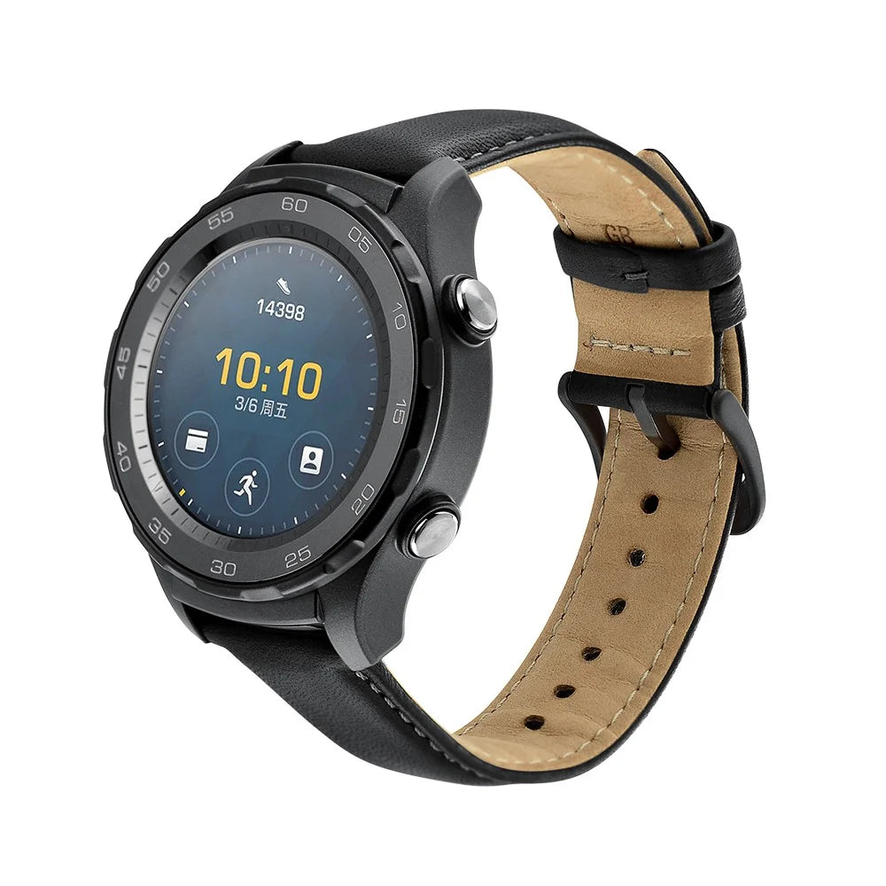 20mm Premium Genuine Leather Smart Watch Strap Replacement for Huawei Watch 2 - Black - 2