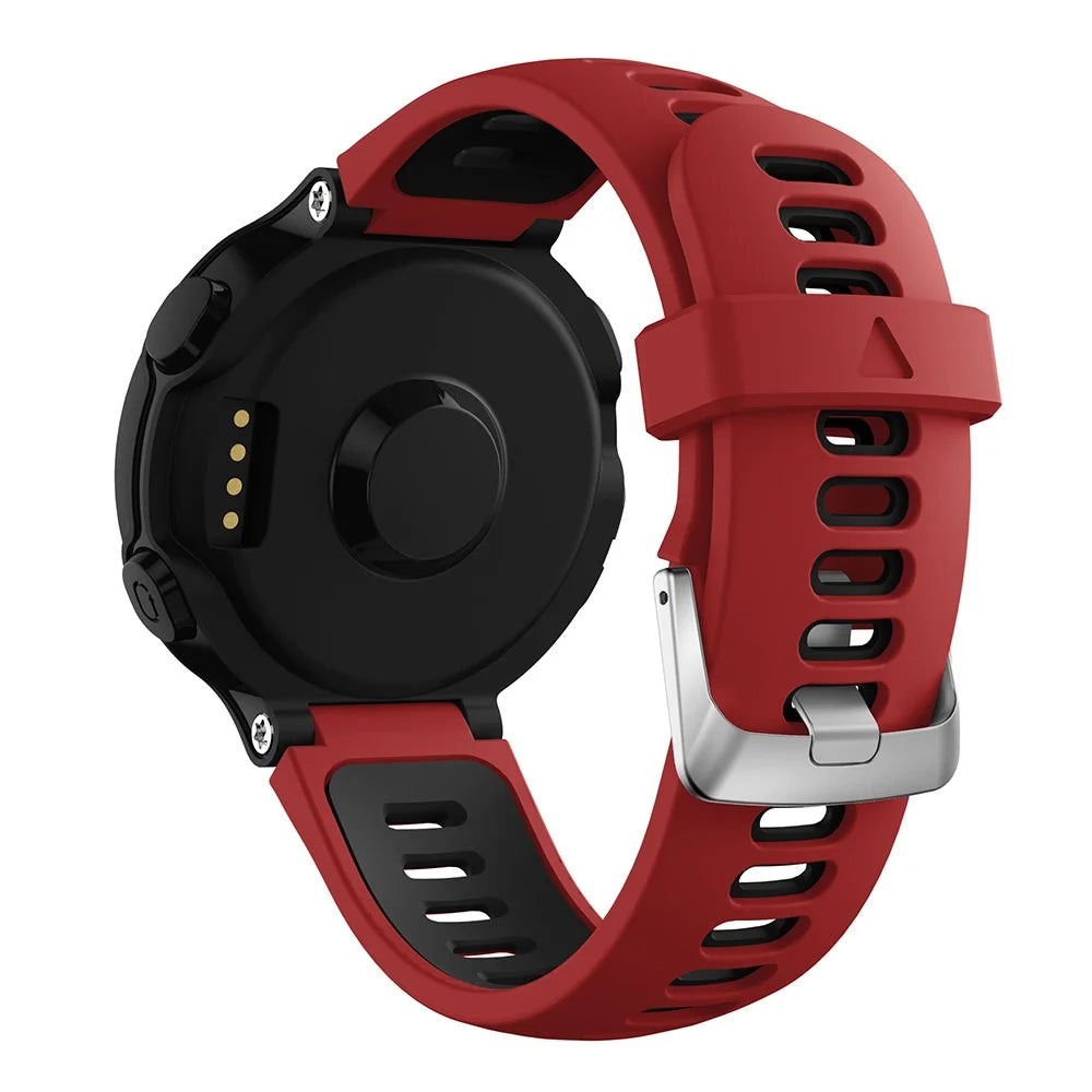 For Garmin Forerunner 735XT 220 230 235 620 630 Silicone Watch Band Wrist Strap Replacement with Silver Buckle - Red / Black - 1
