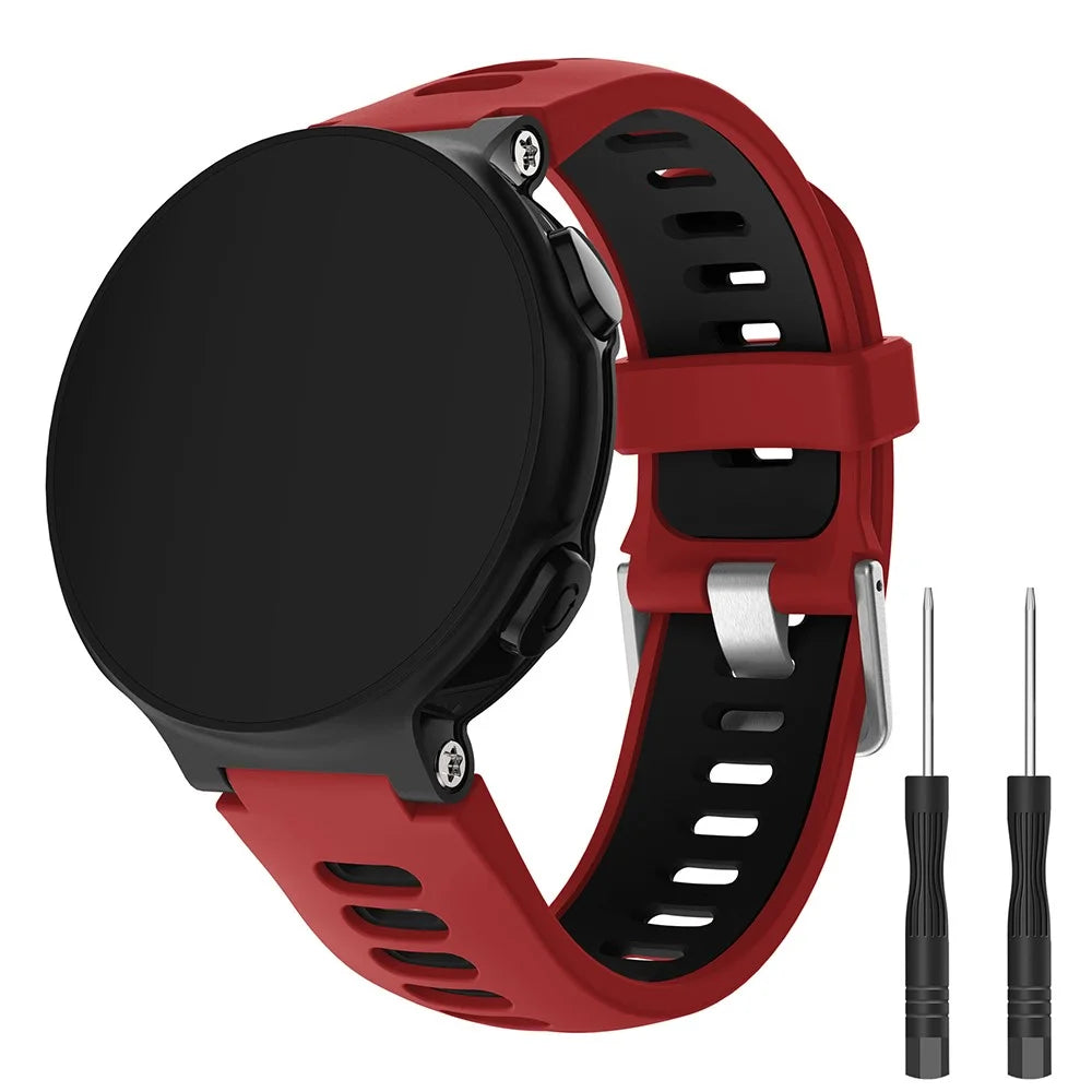 For Garmin Forerunner 735XT 220 230 235 620 630 Silicone Watch Band Wrist Strap Replacement with Silver Buckle - Red / Black - 2