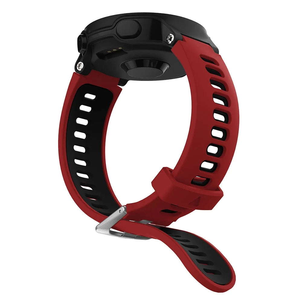 For Garmin Forerunner 735XT 220 230 235 620 630 Silicone Watch Band Wrist Strap Replacement with Silver Buckle - Red / Black - 4