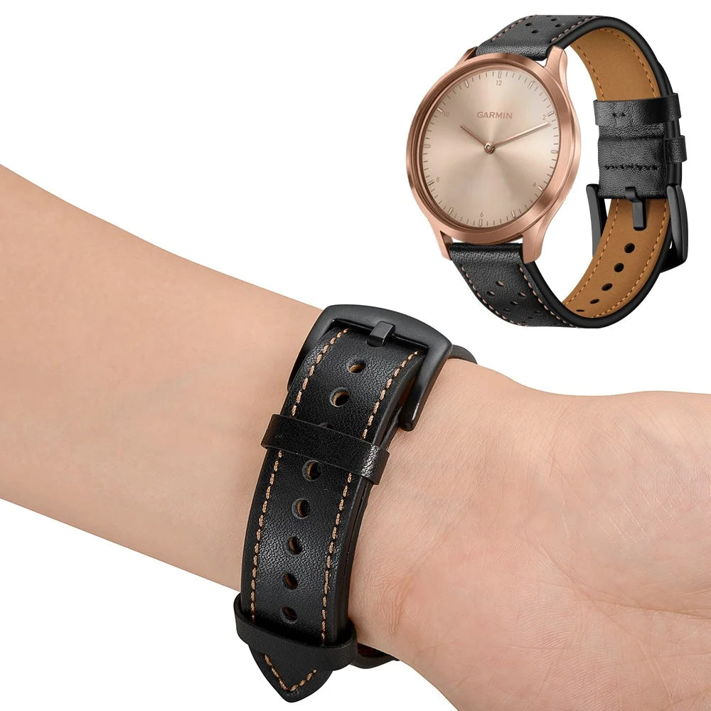 20mm Genuine Leather Watch Band Strap 20mm for Garmin vivoactive 3/vivomove HR - Black - 6
