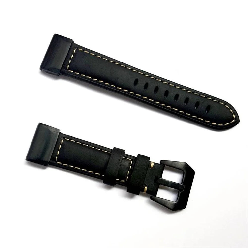 Genuine Leather Watchband Replacement Strap for Garmin MARQ Series/Fenix5/5X/5S/Forerunner945/Approach S60 - Black - 2