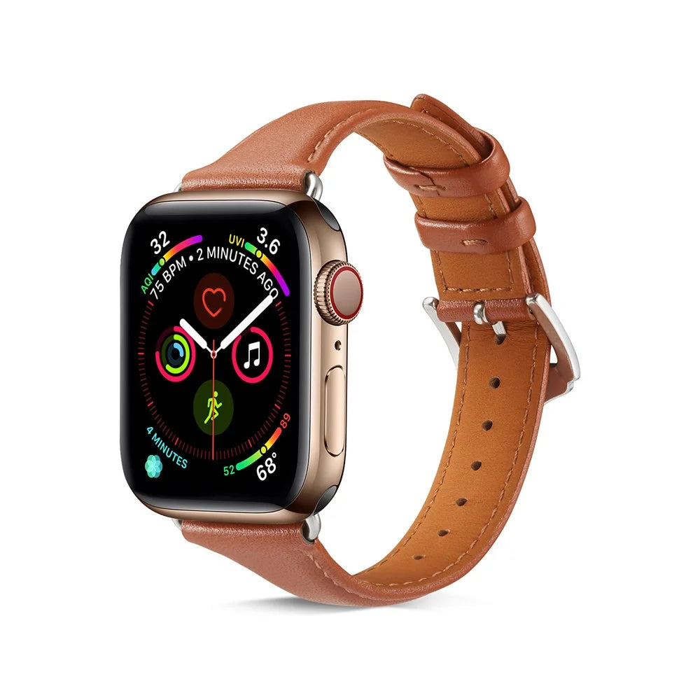 Genuine Leather Smart Watch Band Strap for Apple Watch Series 11 10 42mm / 9 8 7 41mm / SE3 SE2 SE 6 5 4 40mm / 3 2 1 38mm - Brown - 2