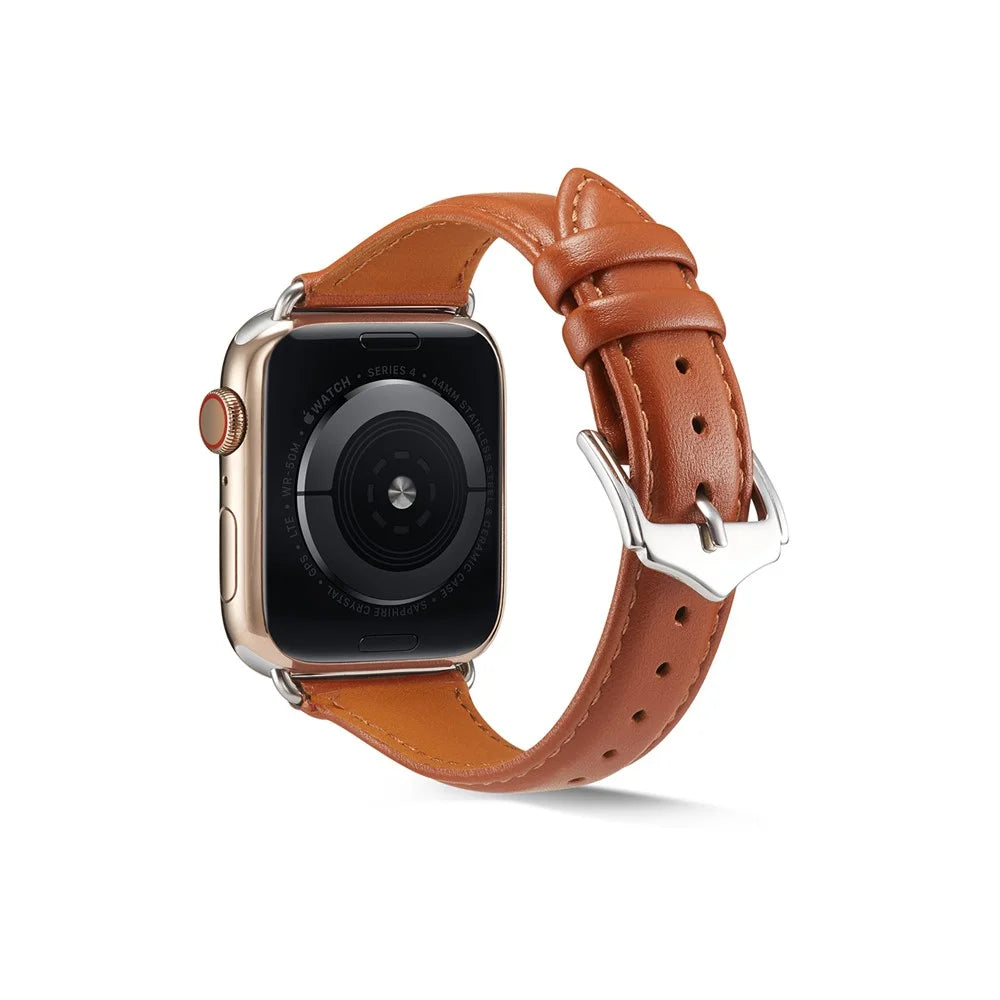 Genuine Leather Smart Watch Band Strap for Apple Watch Series 11 10 42mm / 9 8 7 41mm / SE3 SE2 SE 6 5 4 40mm / 3 2 1 38mm - Brown - 3