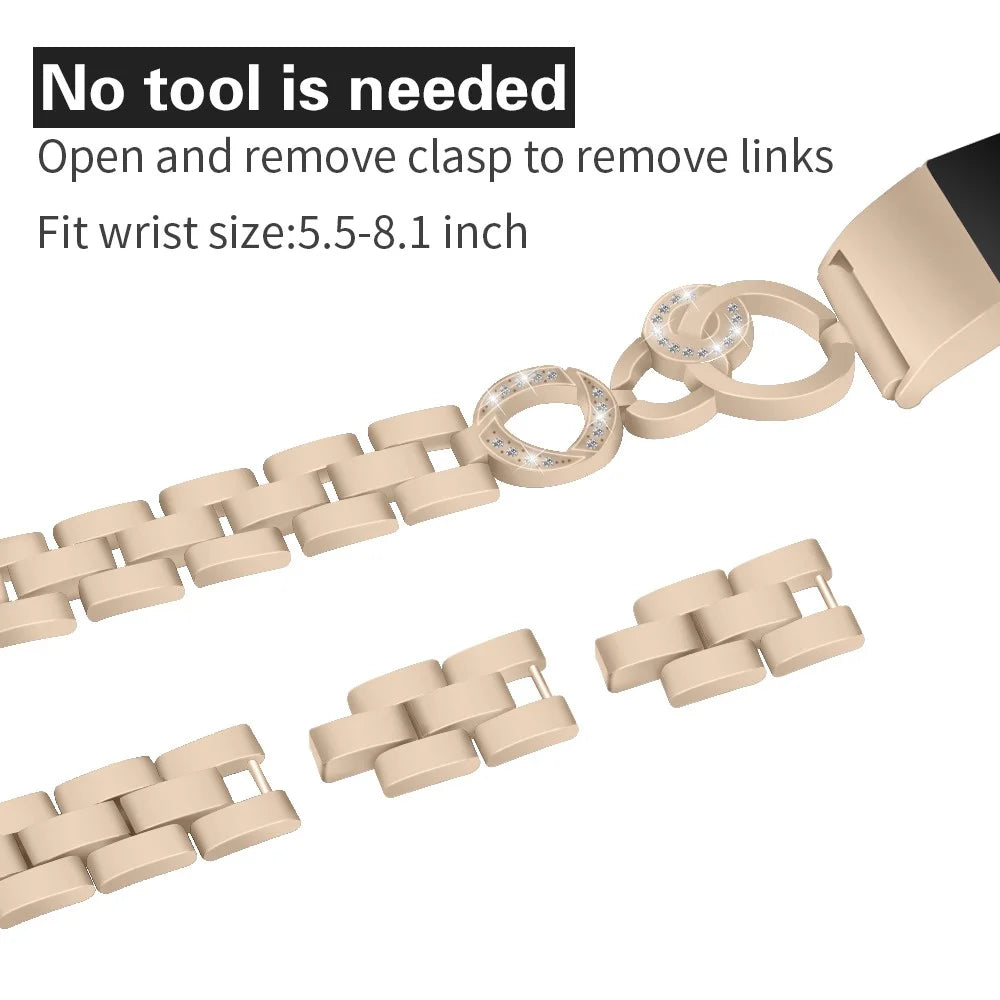 Zinc Alloy with Diamond Chain Watch Strap for Fitbit Charge 2 - Gold - 2