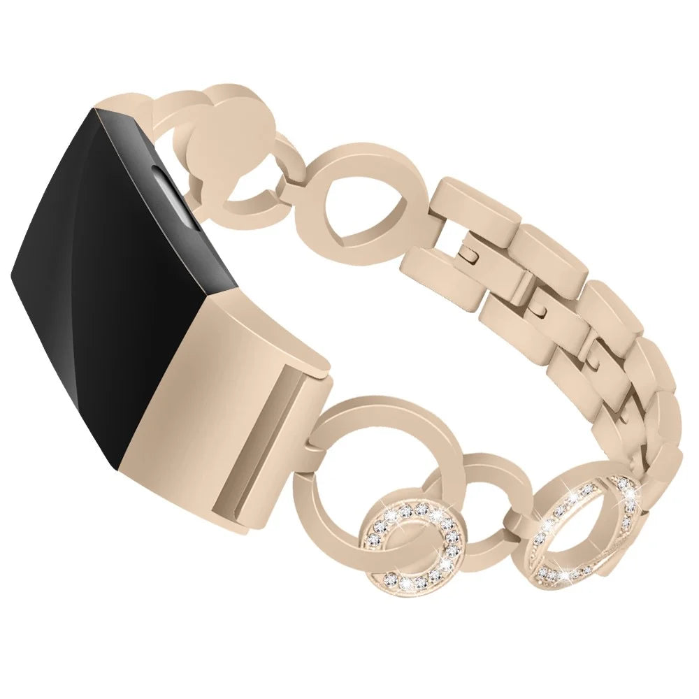 Zinc Alloy with Diamond Chain Watch Strap for Fitbit Charge 2 - Gold - 3