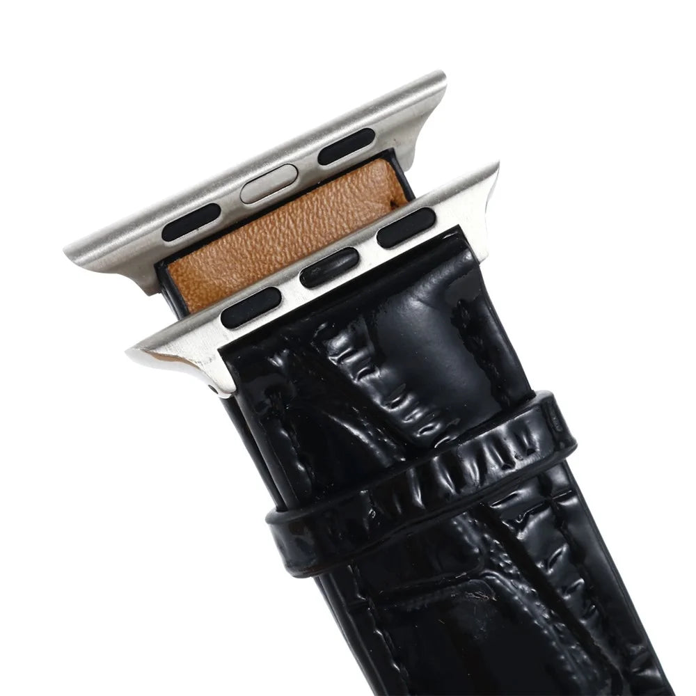 Crocodile Skin Split Leather Watch Band Strap Replacement for Apple Watch Ultra 3 2 1 49mm / Series 11 10 46mm / 9 8 7 45mm / SE3 SE2 SE 6 5 4 44mm / 3 2 1 42mm - Black - 4