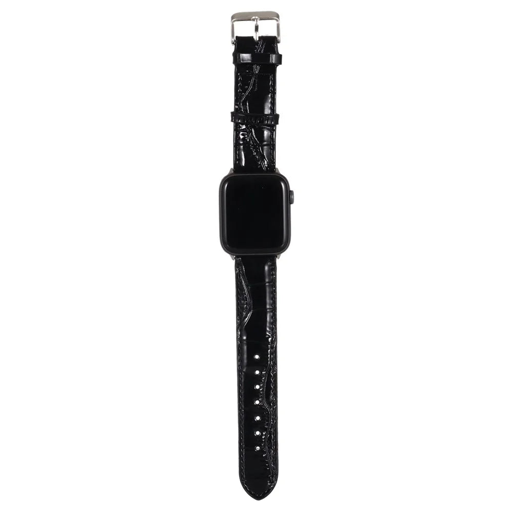 Crocodile Skin Split Leather Watch Band Strap Replacement for Apple Watch Ultra 3 2 1 49mm / Series 11 10 46mm / 9 8 7 45mm / SE3 SE2 SE 6 5 4 44mm / 3 2 1 42mm - Black - 7