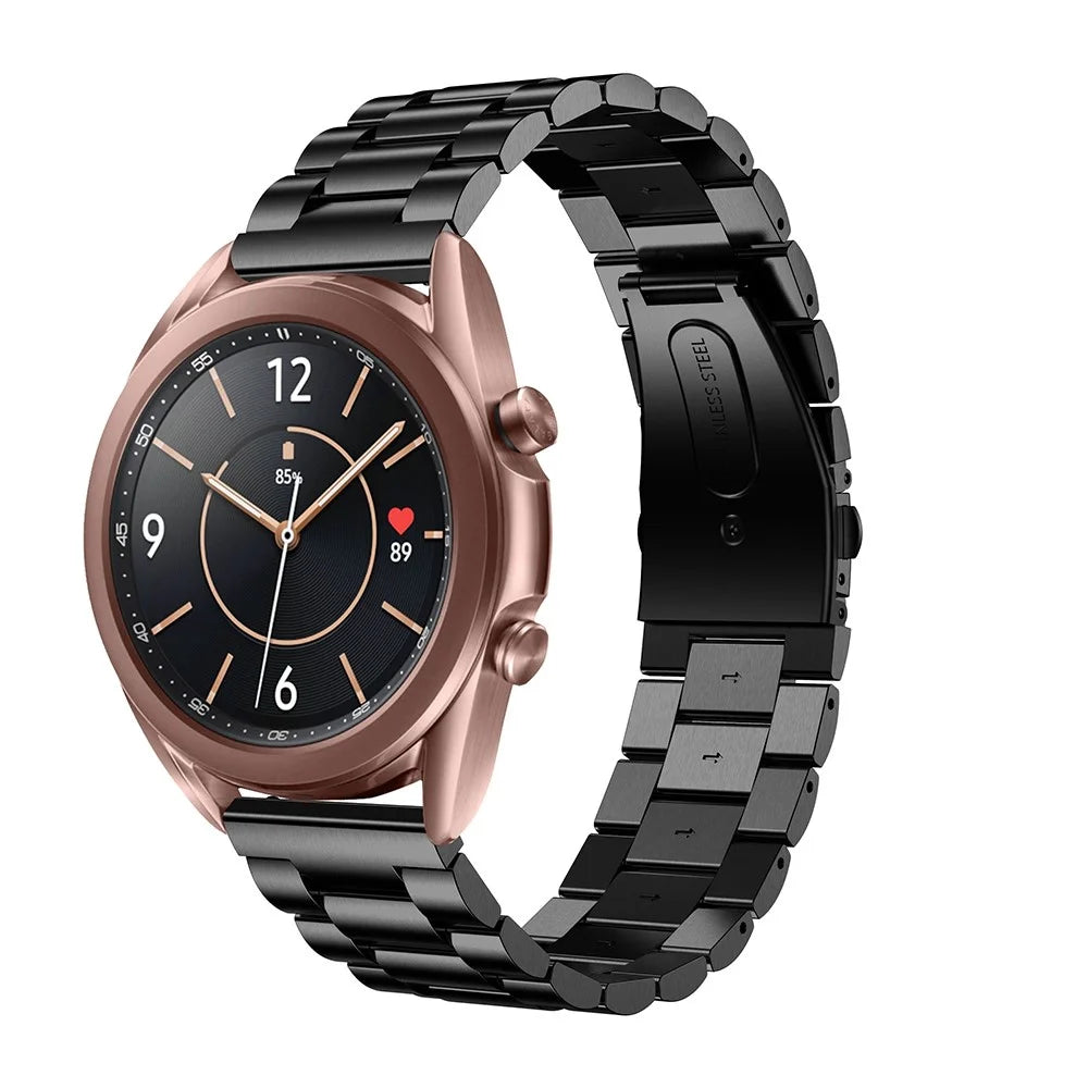 For Samsung Galaxy Watch3 41mm Stainless Steel Smart Watch Band Three-bead Replacement Strap - Black - 3