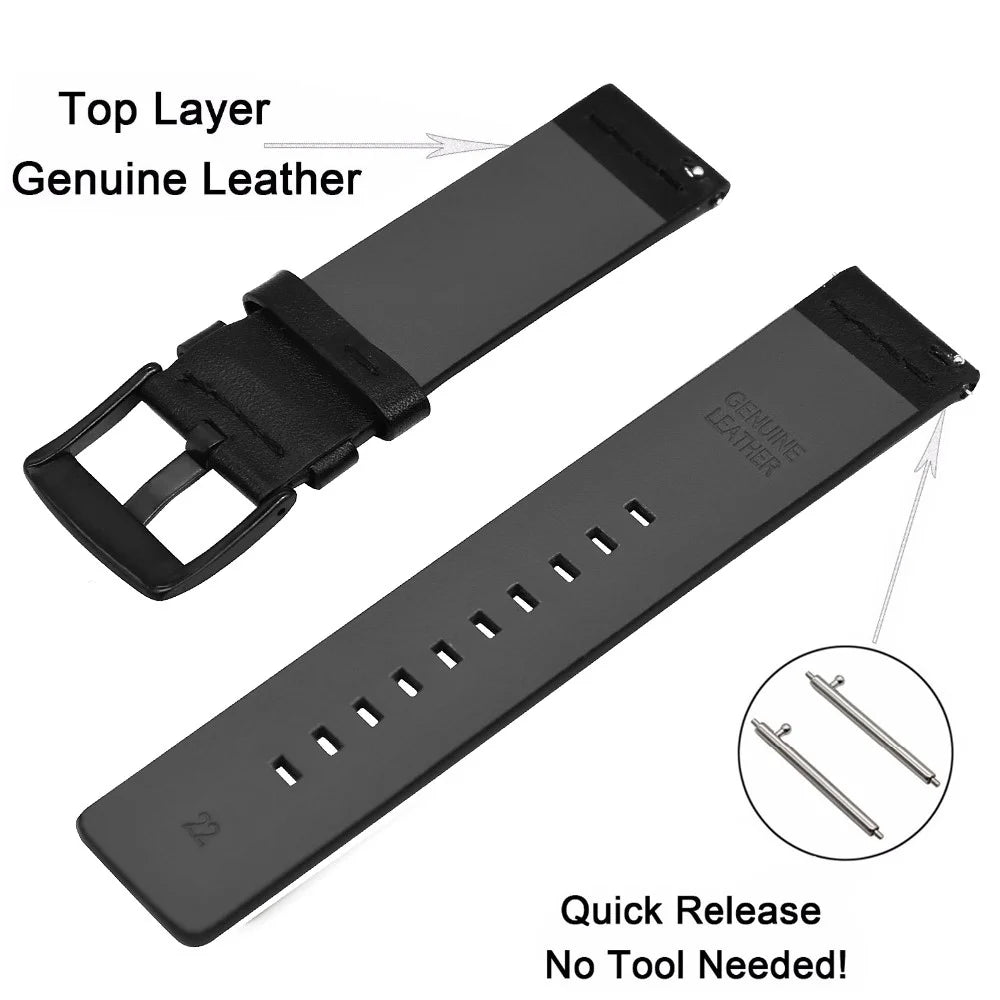 24mm Genuine Leather Watch Replacement Strap for Sony Smartwatch 2 SW2/Suunto Traverse/Seiko SUN059 etc. - Black - 3