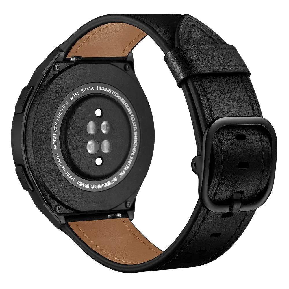 22mm Genuine Leather Watch Band Replacement for Huawei Watch GT2e/ Samsung Galaxy Watch3 45mm etc. - Black - 2