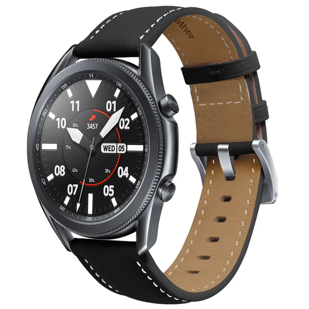 22mm Fine Stitches Genuine Leather Watch Band for Samsung Galaxy Watch3 45mm etc. - Black - 2