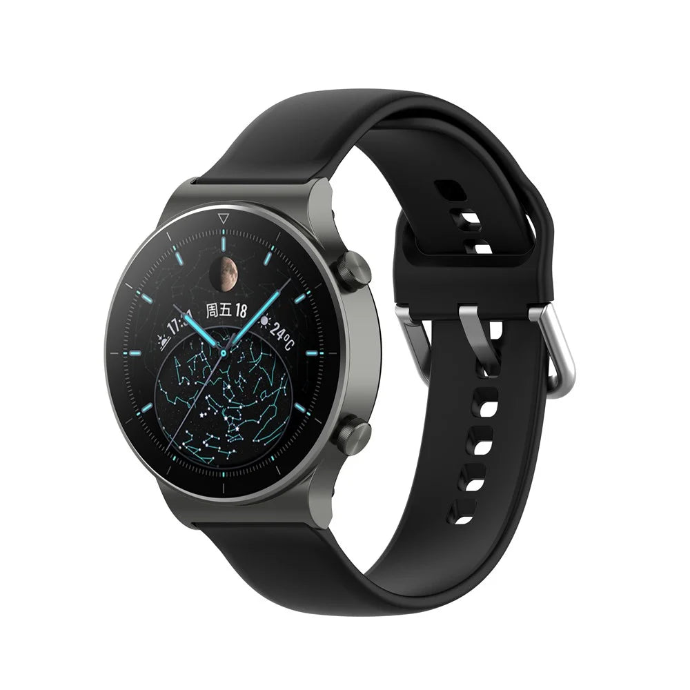 22mm Silicone Watch Strap Silver Buckle [Large Size] for Huawei Watch GT 2 Pro - Black - 4