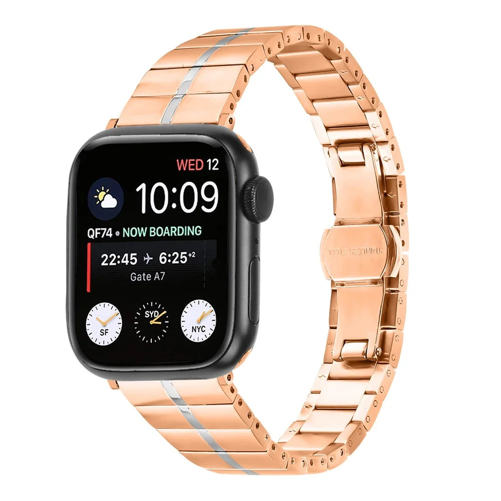 For Apple Watch Ultra 3 2 1 49mm / Series 11 10 46mm / 9 8 7 45mm / SE3 SE2 SE 6 5 4 44mm / 3 2 1 42mm Stainless Steel Strap - Rose Gold+Silver - 2