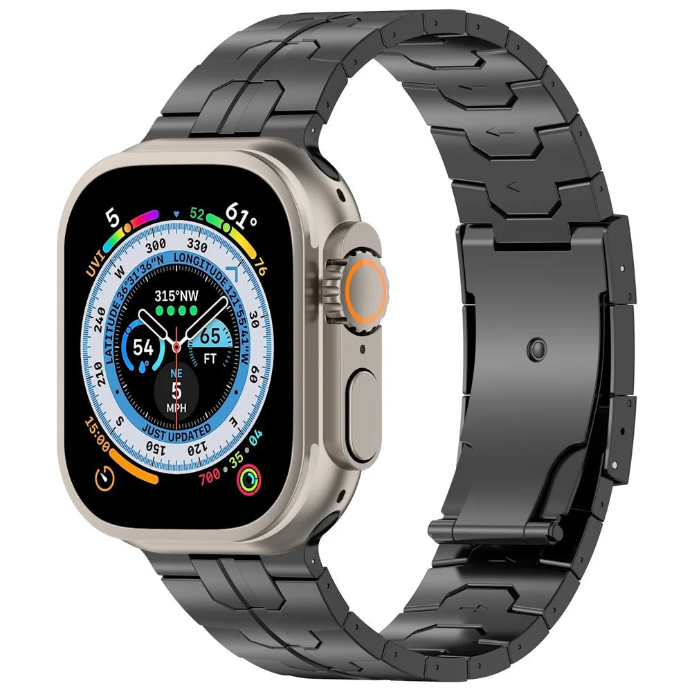 For Apple Watch Ultra 3 2 1 49mm / Series 11 10 46mm / 9 8 7 45mm / SE3 SE2 SE 6 5 4 44mm / 3 2 1 42mm Titanium Alloy Strap Band - Black - 2