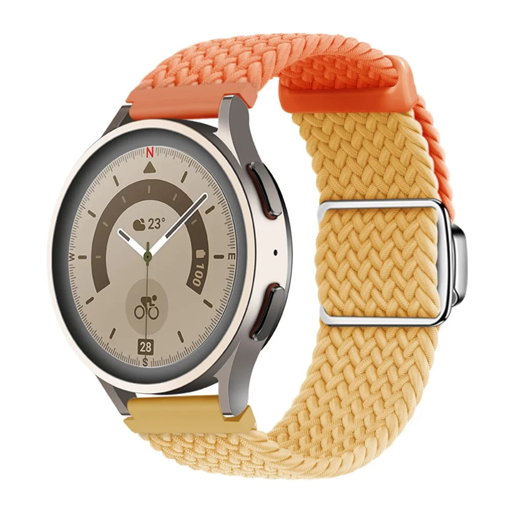 For Huawei Watch GT 3 42mm / GT 3 Pro 43mm Universal 20mm Woven Strap Magnetic Silver Buckle Watch Band - Orange+Yellow - 3
