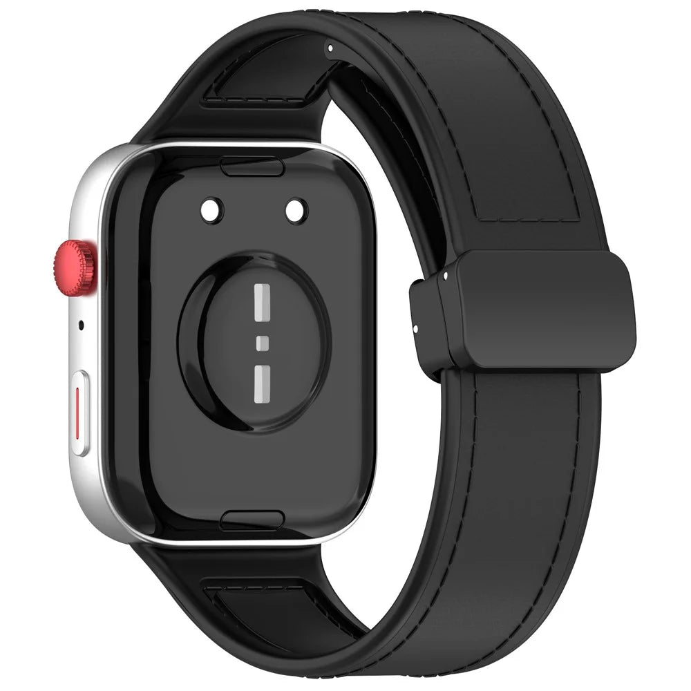 For Huawei Watch Fit 3 Leather Coated Silicone Band Adjustable Watch Strap with Magnetic Buckle - Black - 1