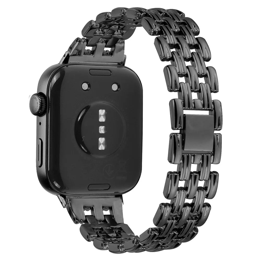 For Huawei Watch Fit 3 Hollow 5-Bead Watch Band Metal Wrist Strap Replacement - Black - 1