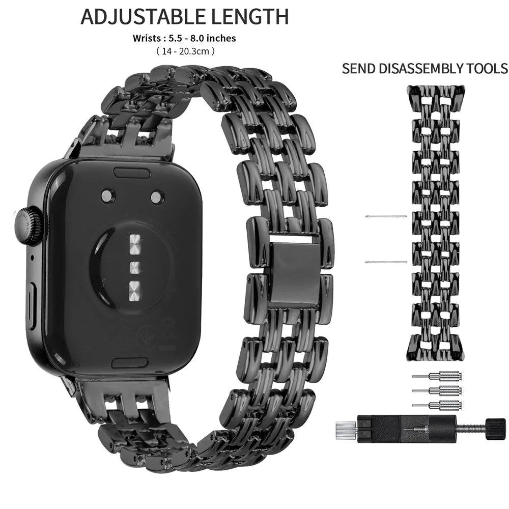 For Huawei Watch Fit 3 Hollow 5-Bead Watch Band Metal Wrist Strap Replacement - Black - 4