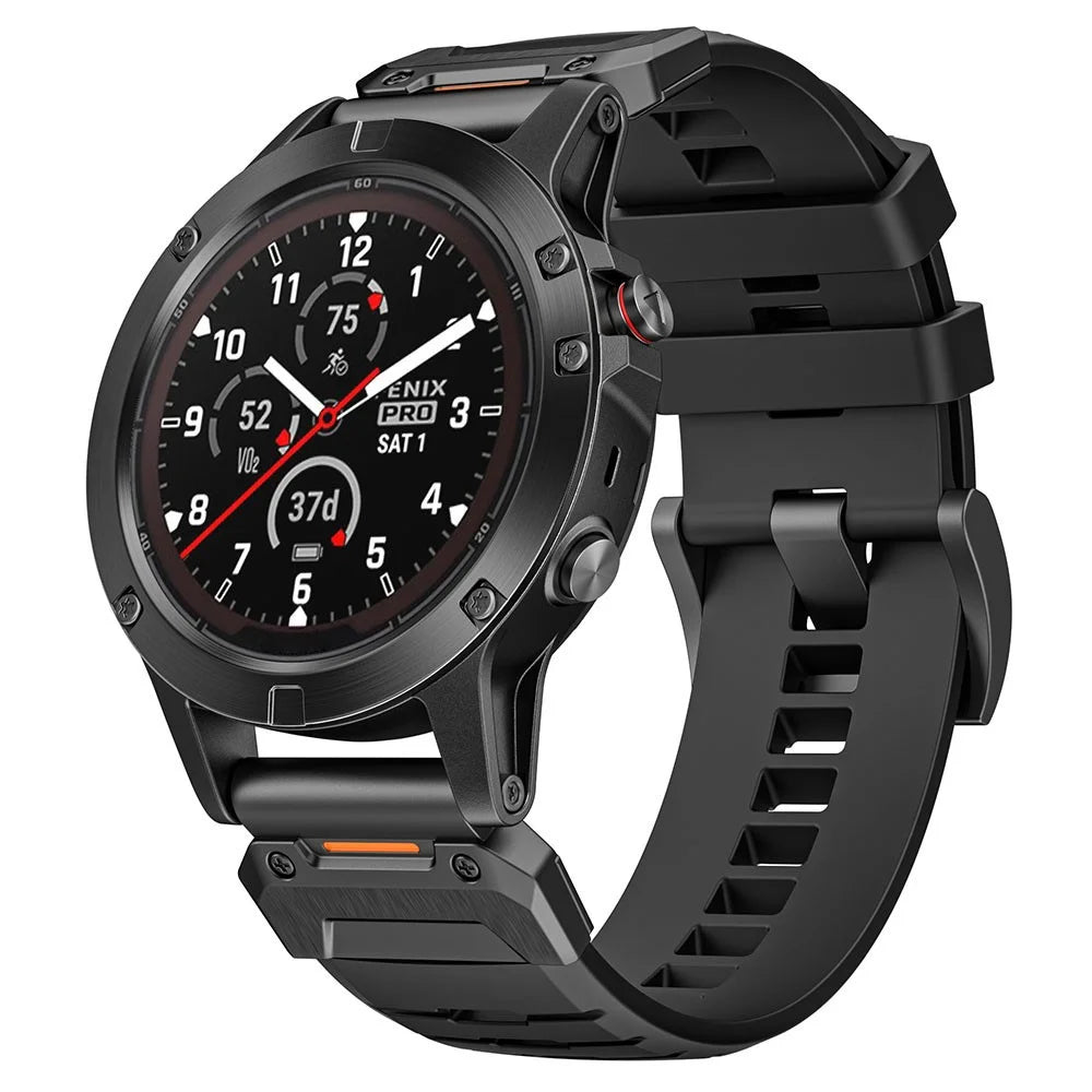 For Garmin Fenix 3 / 5 / 5X / 6X / 7X Replacement Strap 22mm Universal Smart Watch Fluorubber Wrist Band - Black - 4